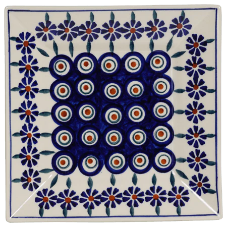 Plate, Square, Dessert, 7" in "Floral Peacock" by Manufaktura | T158T-54KK