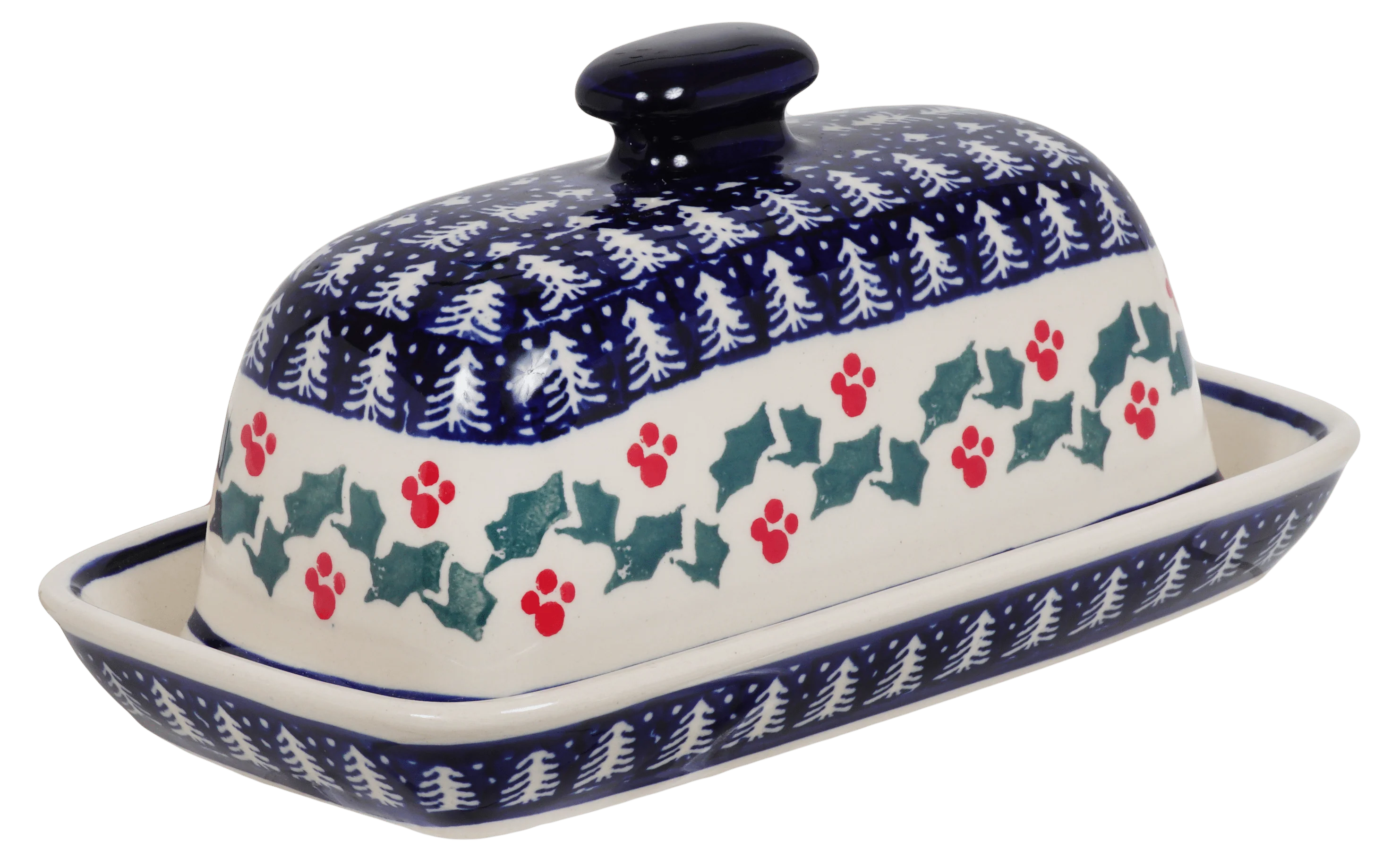 Butter Dish, American, 4" x 7.5" in "Holiday Cheer" by Manufaktura | M074T-NOS2