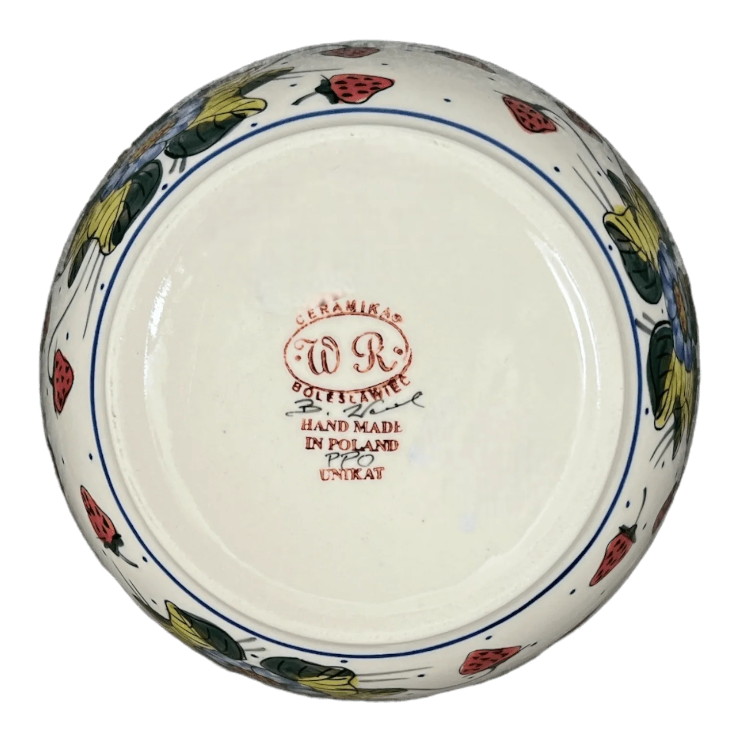 Bowl, Round, 7.75", WR (WR12D) in "Strawberries & Blossoms" by W.R. Ceramika | WR12D-WR2 - Image 3