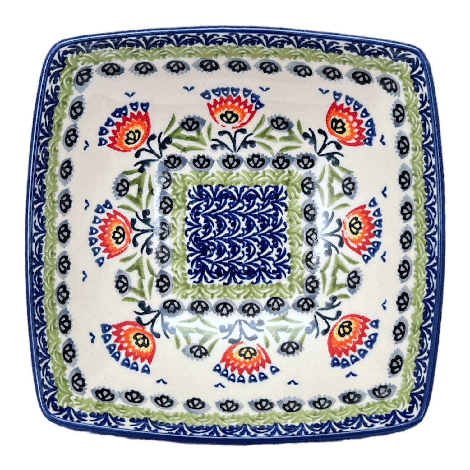 Bowl, Square, Nut, Medium, 7.75" in "Floral Fans" by Manufaktura | M113S-P314 - Image 4