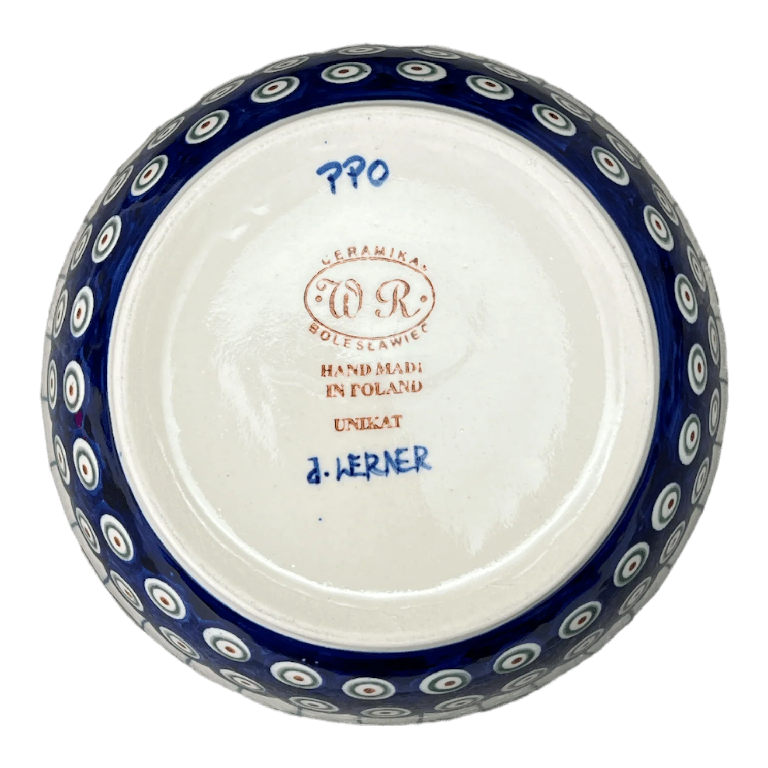 Bowl, Round, 7.75", WR (WR12D) in "Peacock in Line" by W.R. Ceramika | WR12D-SM1 - Image 3
