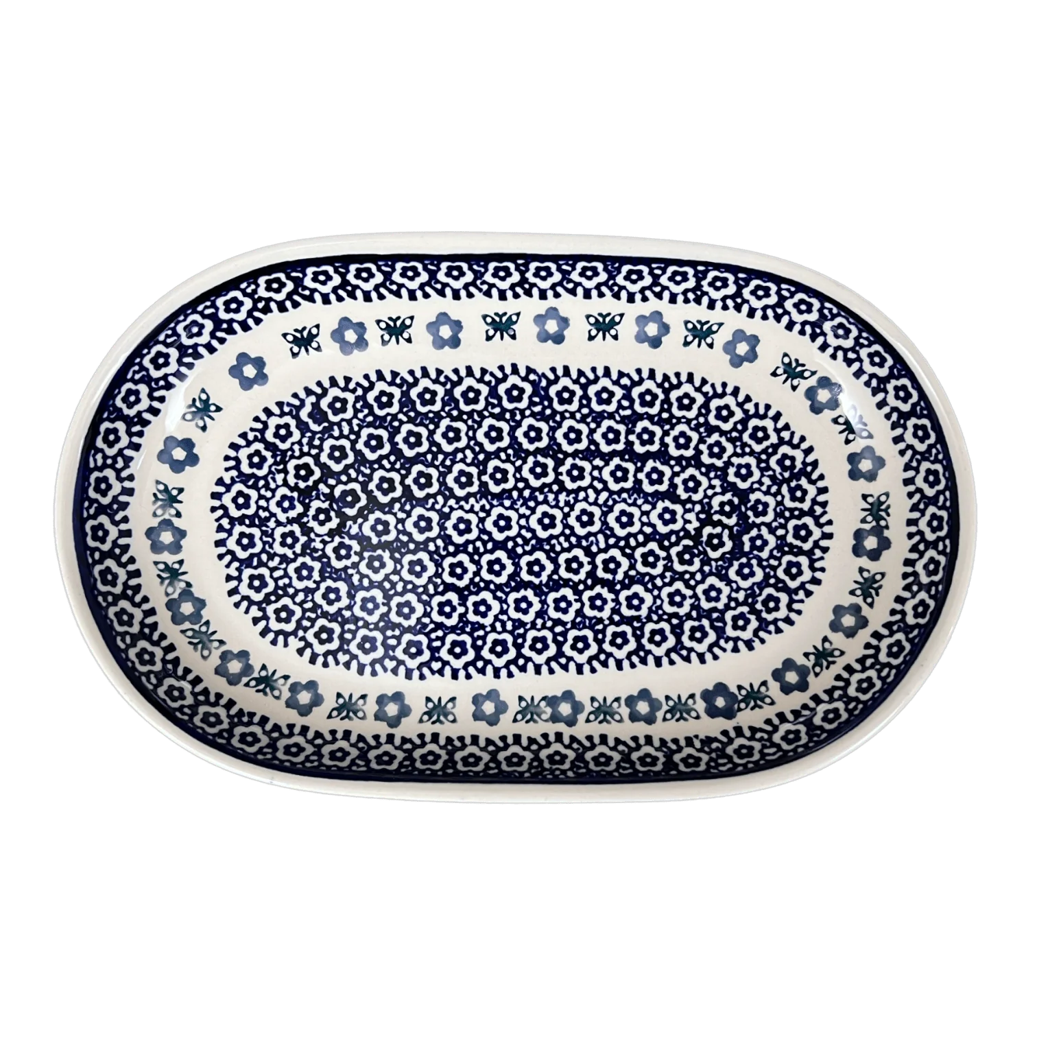 Plate, Roaster, Oval, 7"x11" in "Butterfly Border" by Manufaktura | P099T-P249