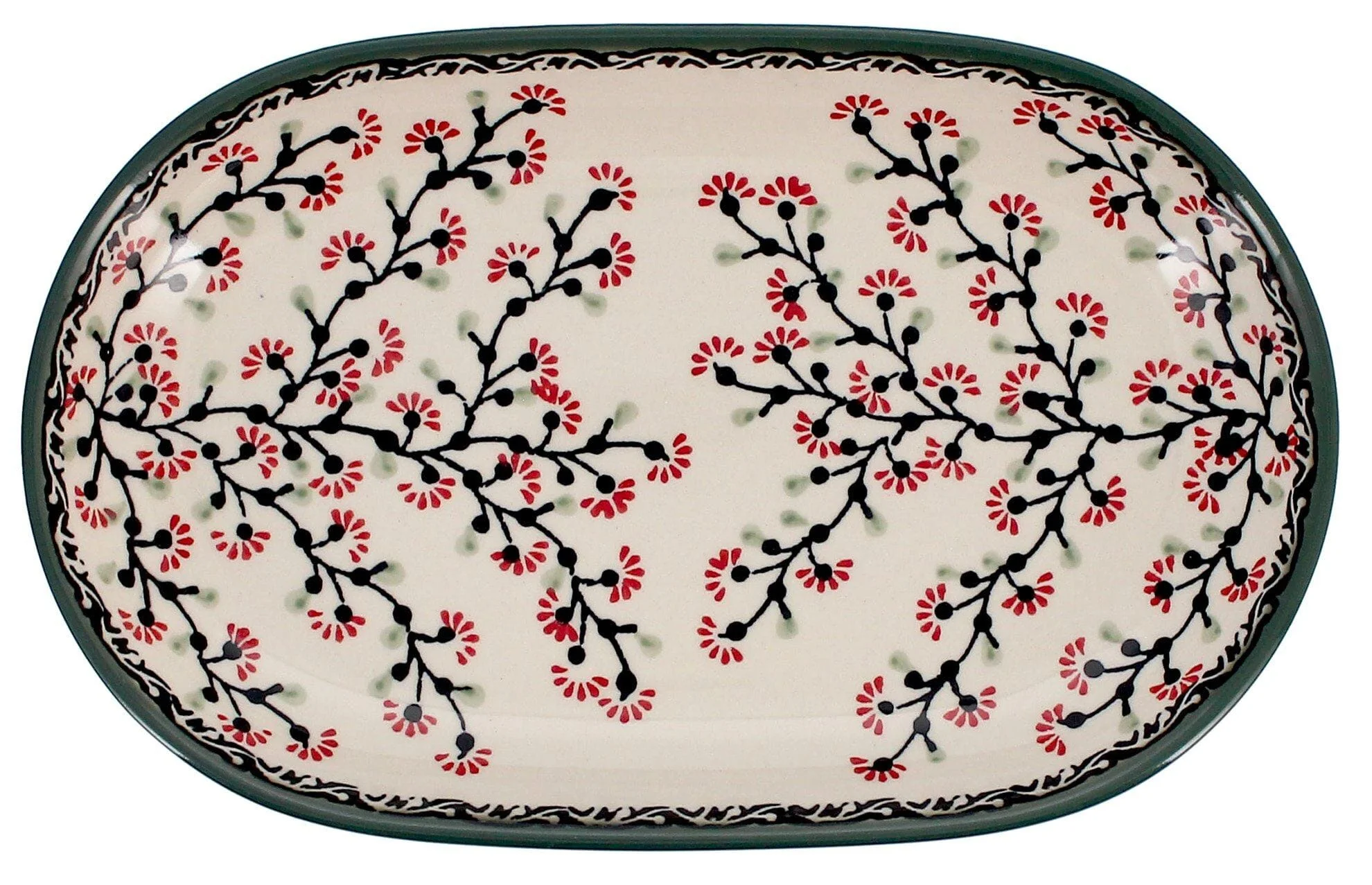 Plate, Roaster, Oval, 7"x11" in "Cherry Blossoms - Solid Rim" by Manufaktura | P099S-DPGJA