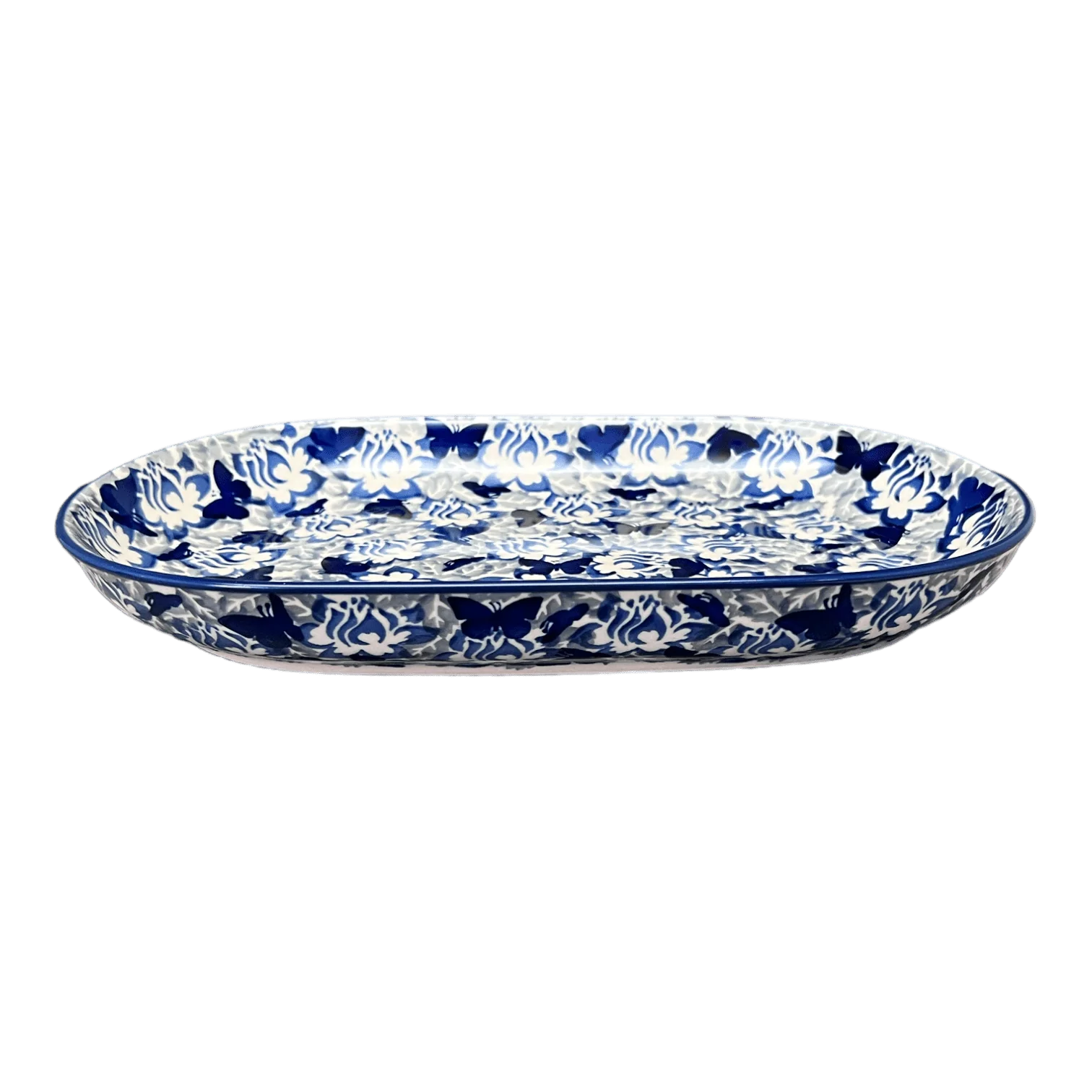 Plate, Roaster, Oval, 7"x11" in "Dusty Blue Butterflies" by Manufaktura | P099U-AS56 - Image 3