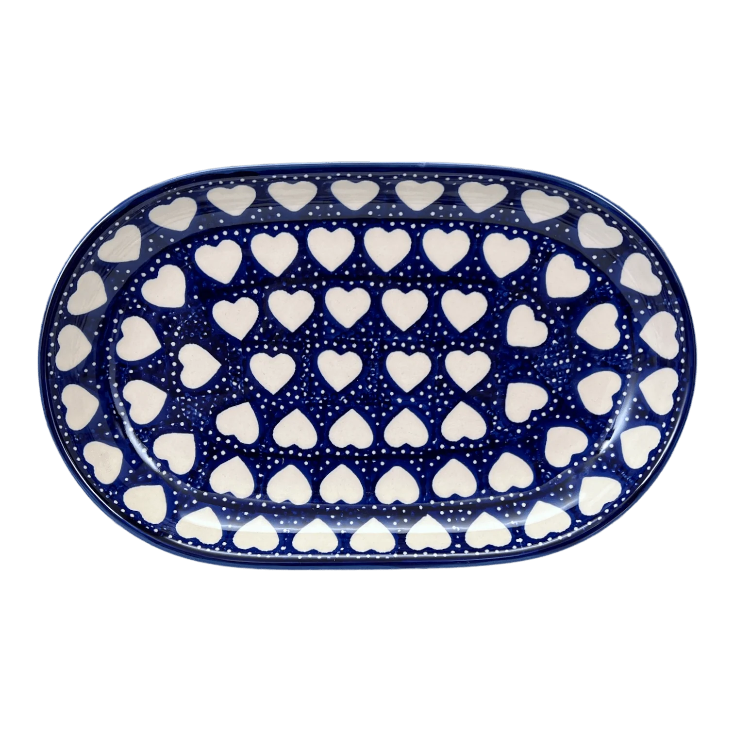 Plate, Roaster, Oval, 7"x11" in "Sea of Hearts" by Manufaktura | P099T-SEA