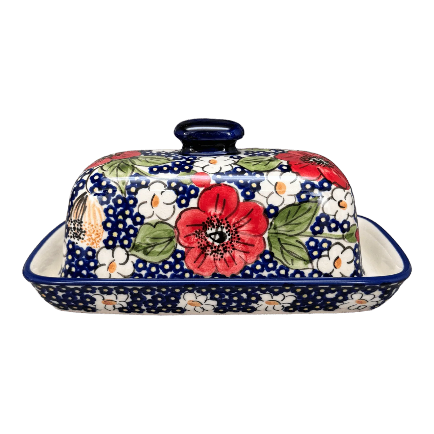 Butter Dish, American, 4" x 7.5" in "Poppies & Posies" by Manufaktura | M074S-IM02