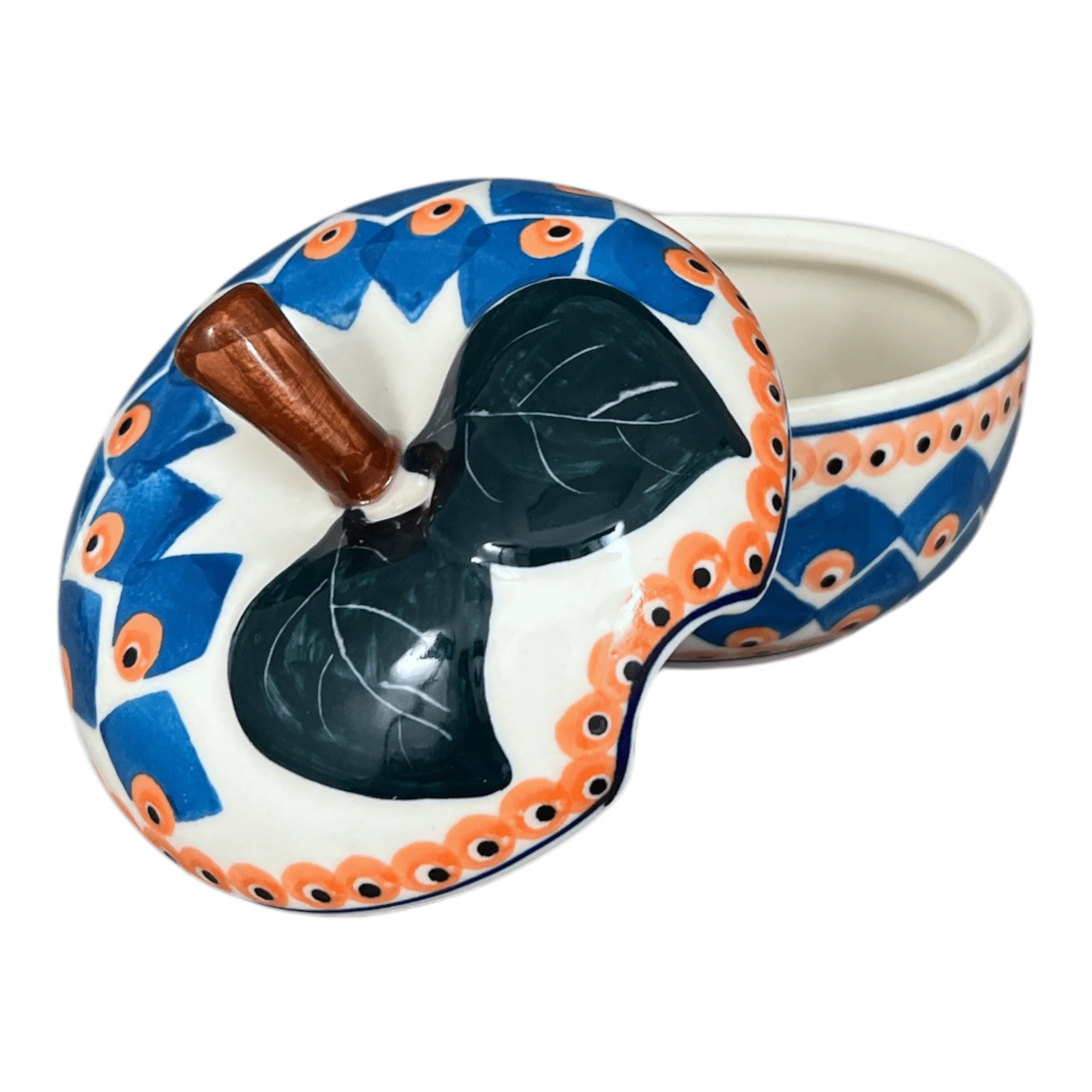 Bowl, Apple-Shaped, Sugar Bowl, 4.5". WR, WR (WR9C) in "Turquoise Diamond" by W.R. Ceramika | WR9C-NP16 - Image 3