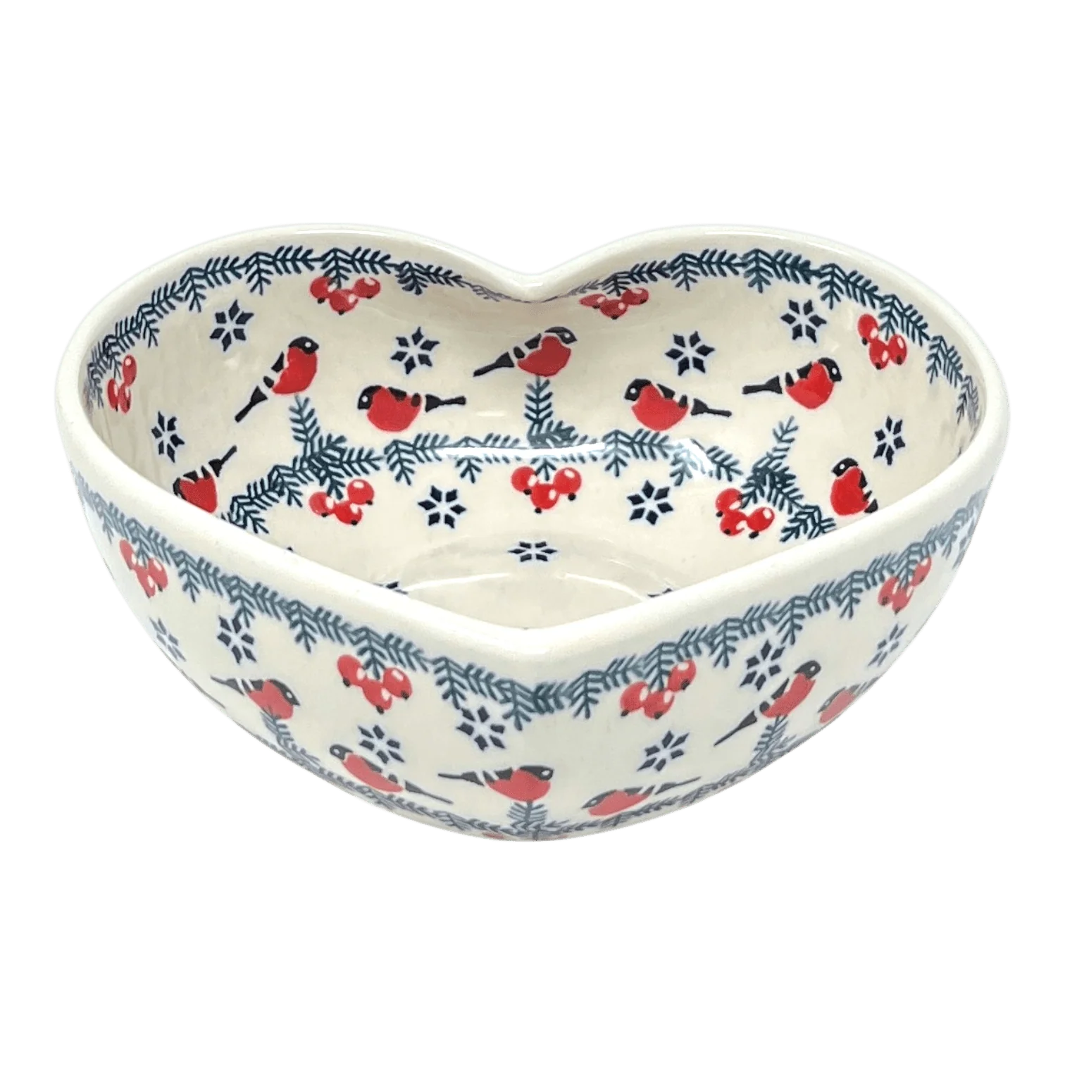 Bowl, Heart-Shaped, Large, 6.75" x 7" in "Red Bird" by Manufaktura | M189T-GILE