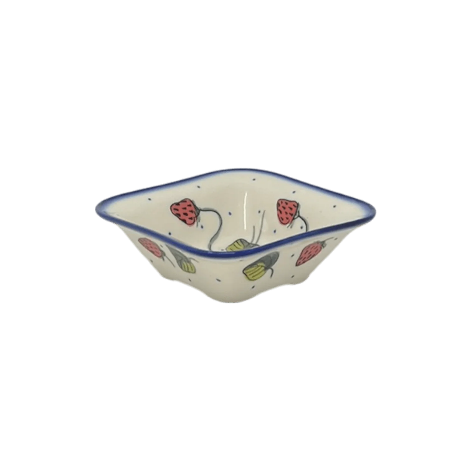 Bowl, Square, 5.25" Small, WR (WR12G) in "Strawberries & Blossoms" by W.R. Ceramika | WR12G-WR2 - Image 2
