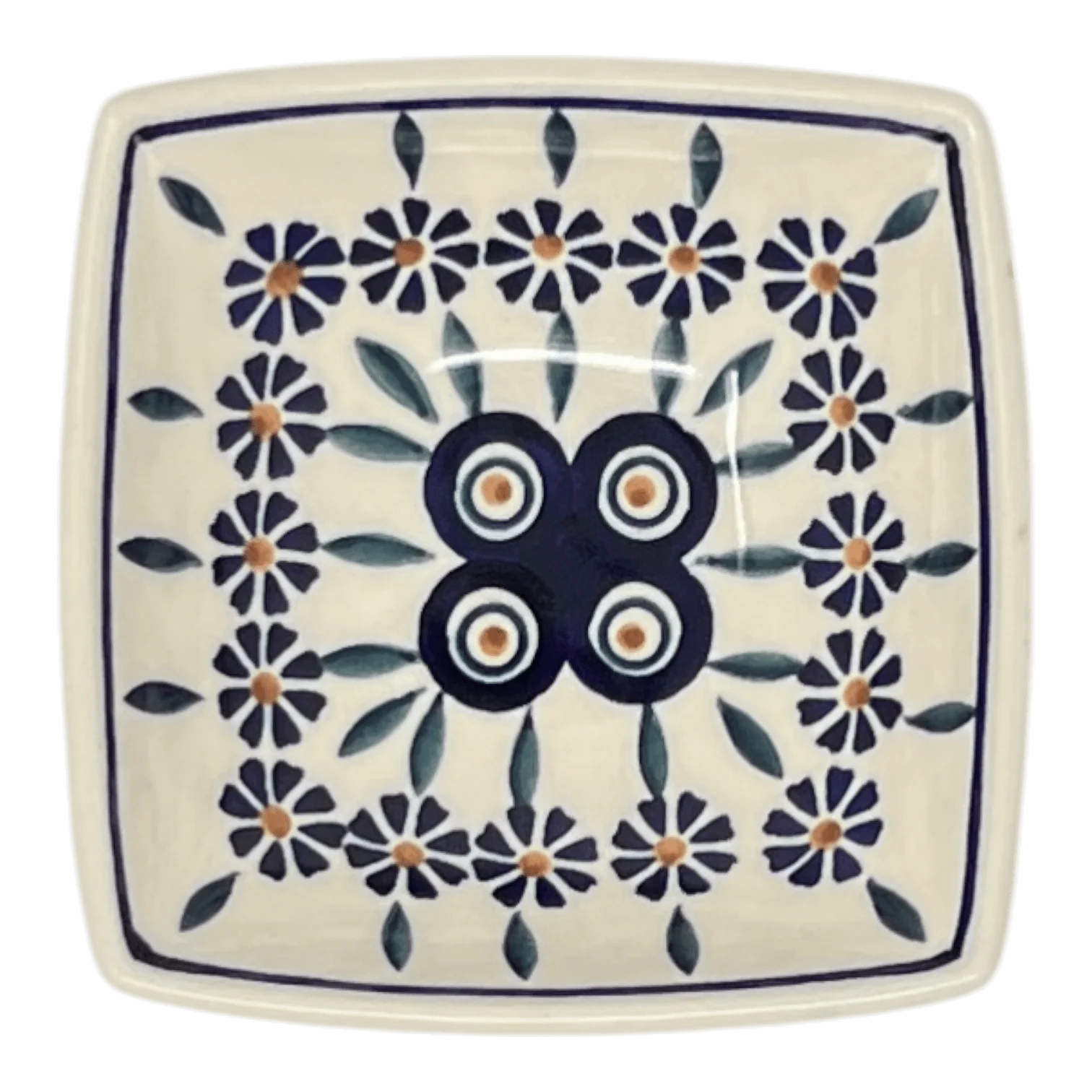 Bowl, Square, Nut, Small, 5.25" in "Floral Peacock" by Manufaktura | M105T-54KK - Image 3