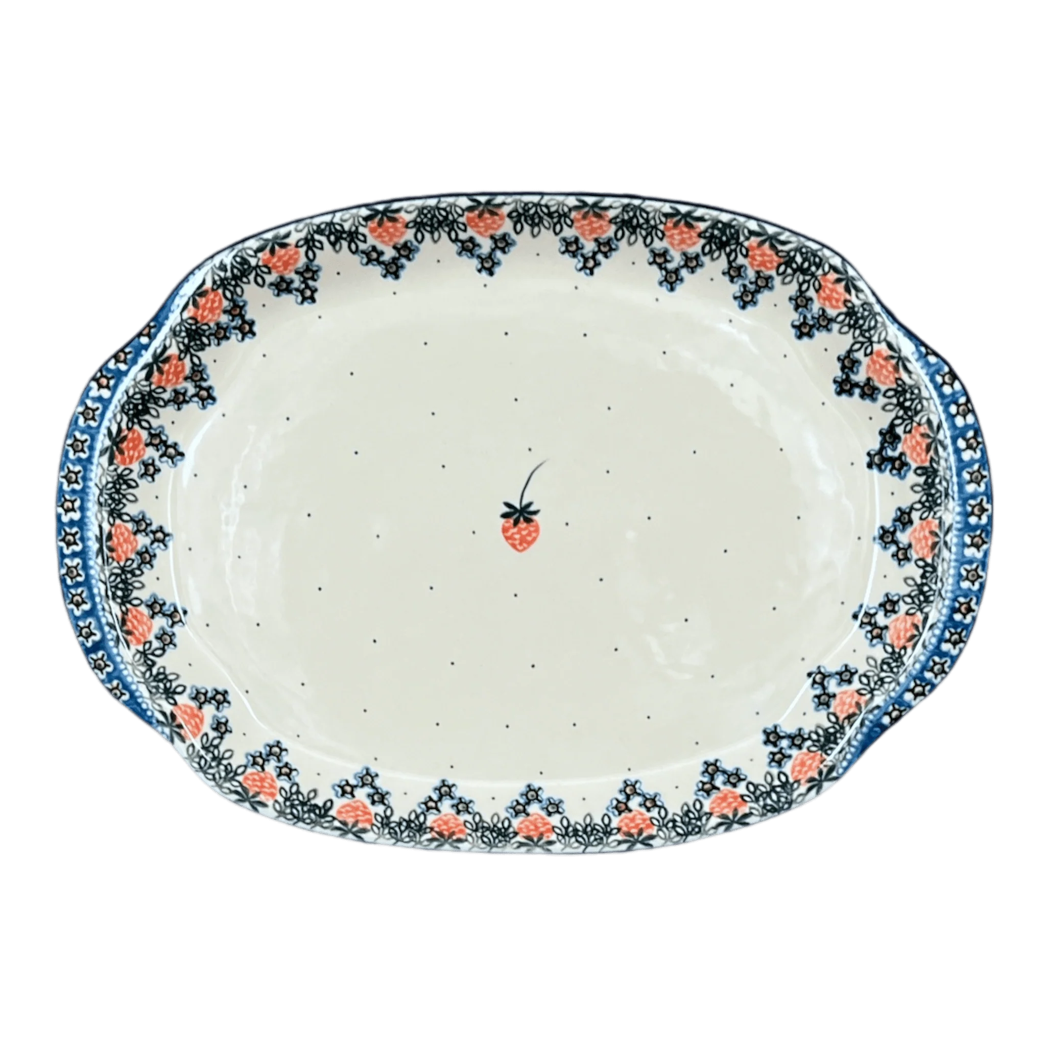 Tray, Oval, Handles, 10.75" x 15.25" in "Strawberry Patch" by Ceramika Artystyczna | A684-721X - Image 4