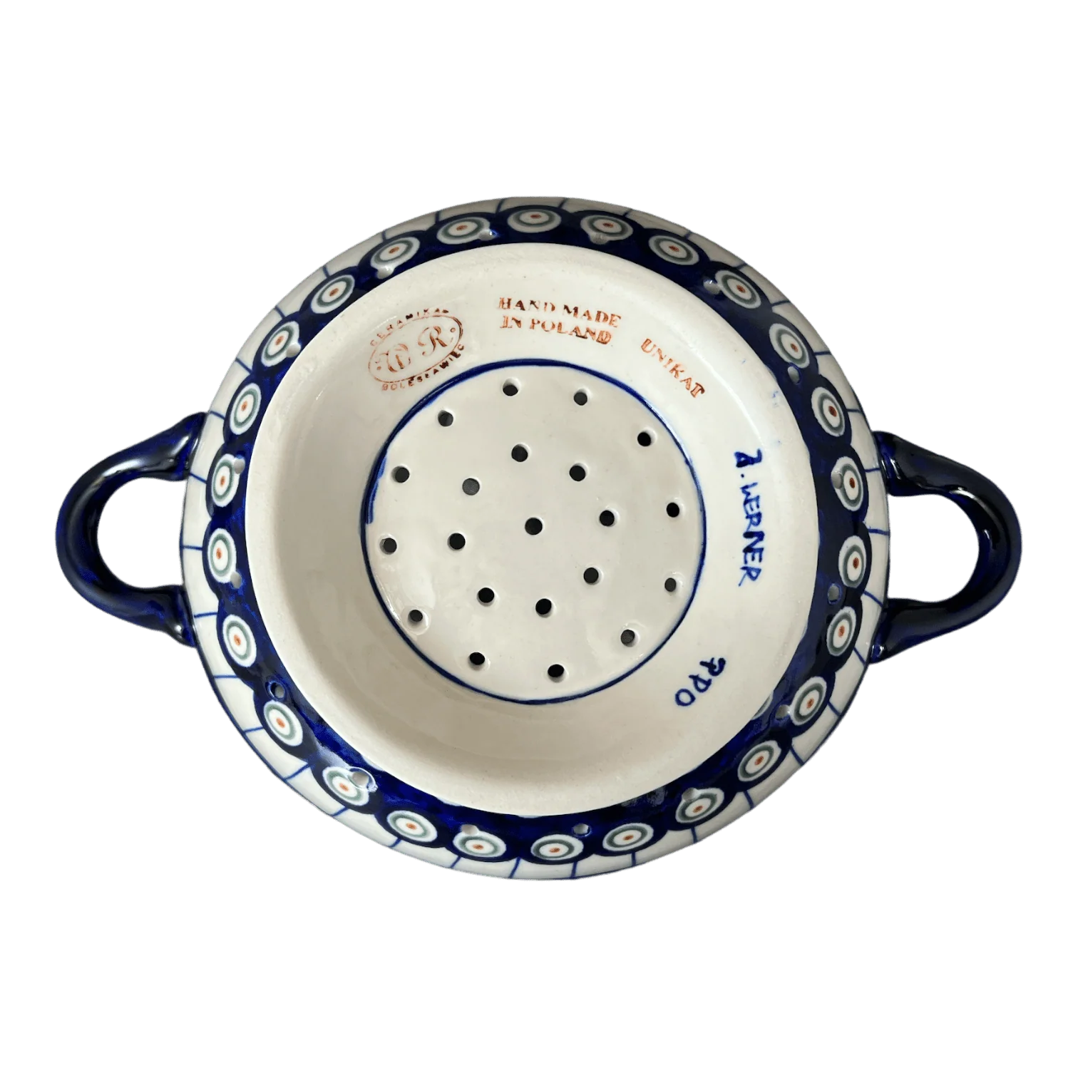 Bowl, Round, Colander/Berry, 7.75", WR (WR62A) in "Peacock in Line" by W.R. Ceramika | WR62A-SM1 - Image 4