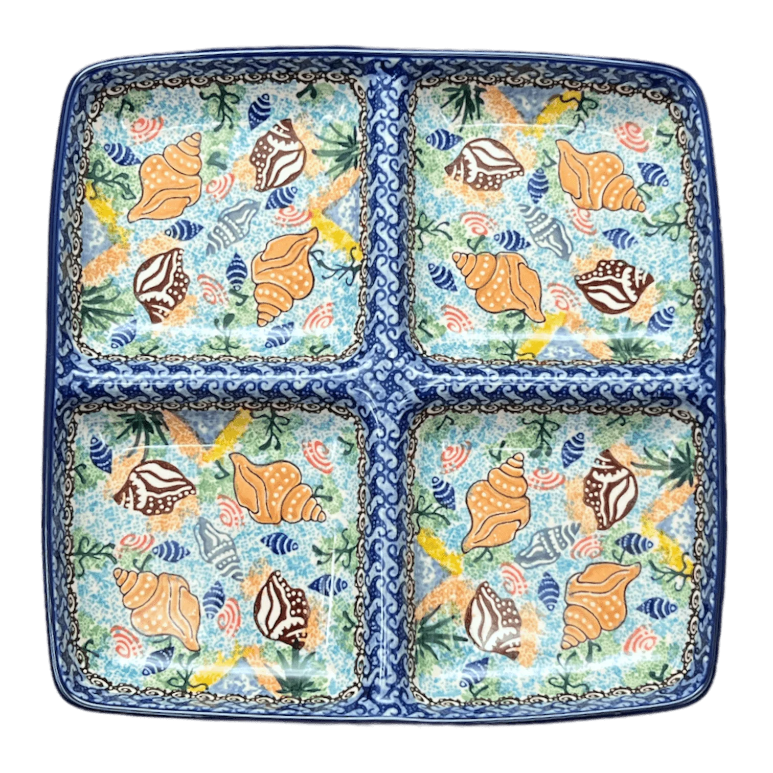 Divided Square Dish, 9.75" in "Poseidon's Treasure" by Ceramika Artystyczna | AB40-U1899 - Image 2