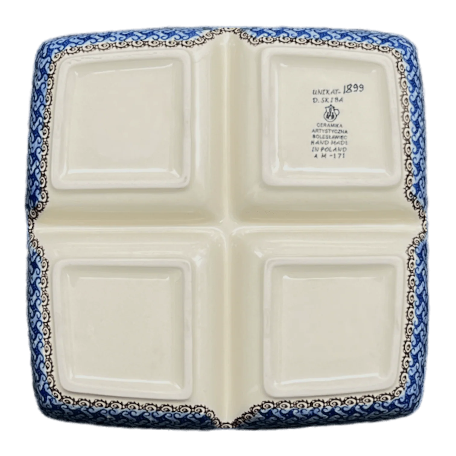 Divided Square Dish, 9.75" in "Poseidon's Treasure" by Ceramika Artystyczna | AB40-U1899 - Image 3