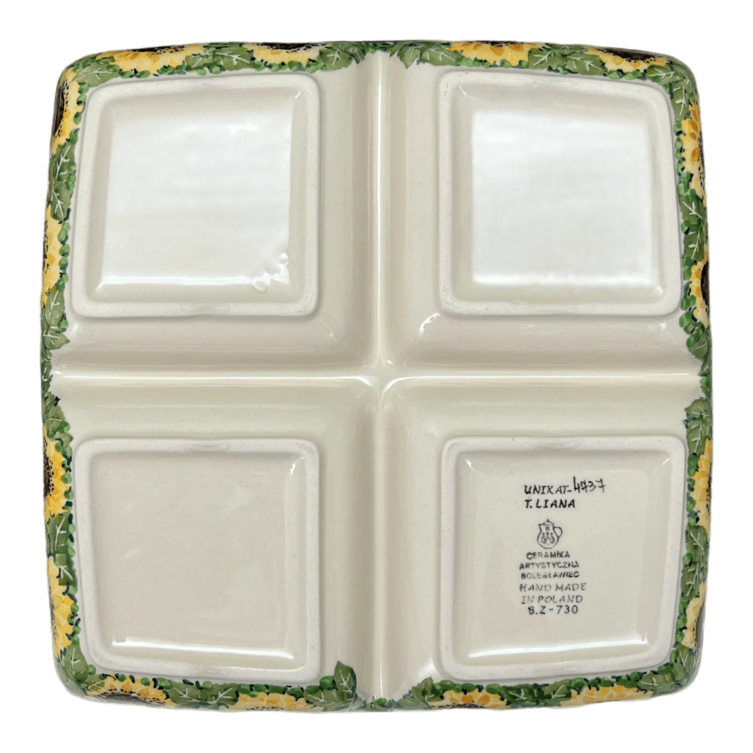 Divided Square Dish, 9.75" in "Sunflower Field" by Ceramika Artystyczna | AB40-U4737 - Image 5