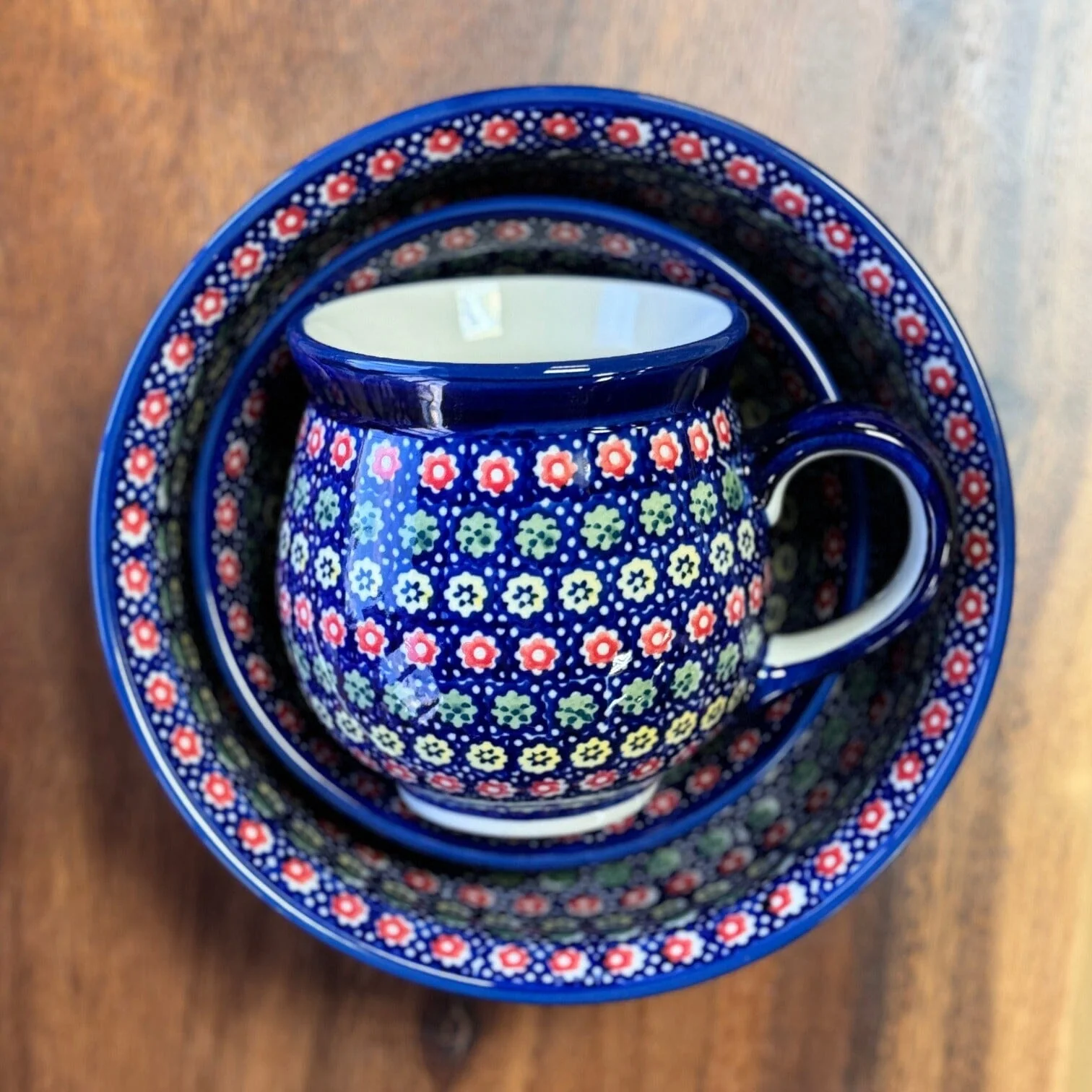 Mug, Belly Mug, 16 oz Large in "Rings of Flowers" by Manufaktura | K068U-DH17 - Image 2