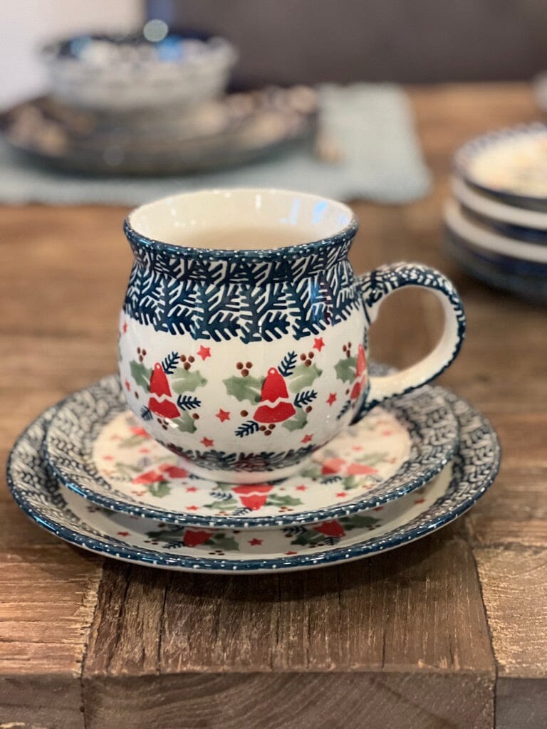Mug, Belly Mug, 16 oz Large in "Evergreen Bells" by Manufaktura | K068U-PZDG - Image 2