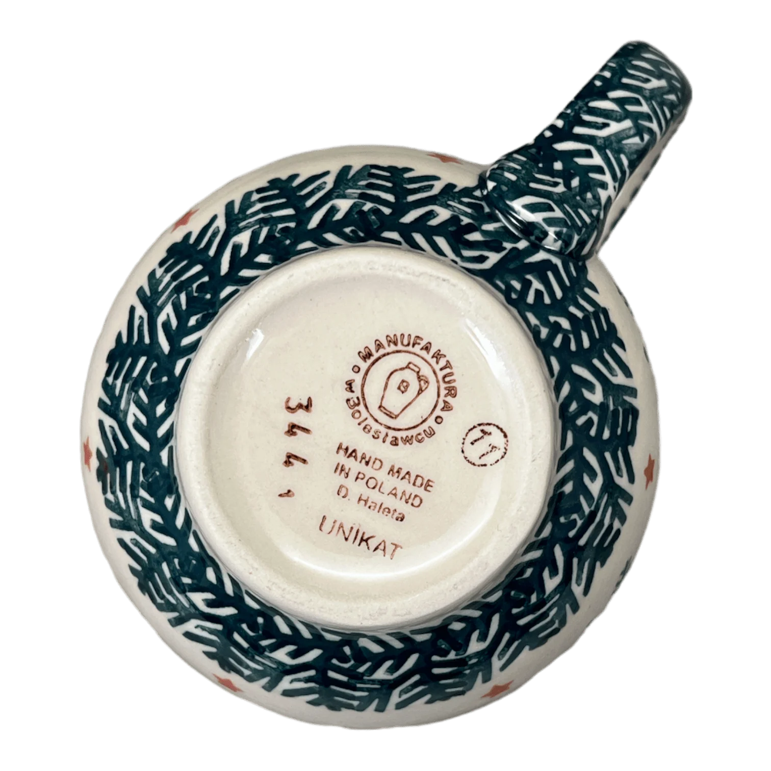 Mug, Belly Mug, 16 oz Large in "Evergreen Bells" by Manufaktura | K068U-PZDG - Image 4