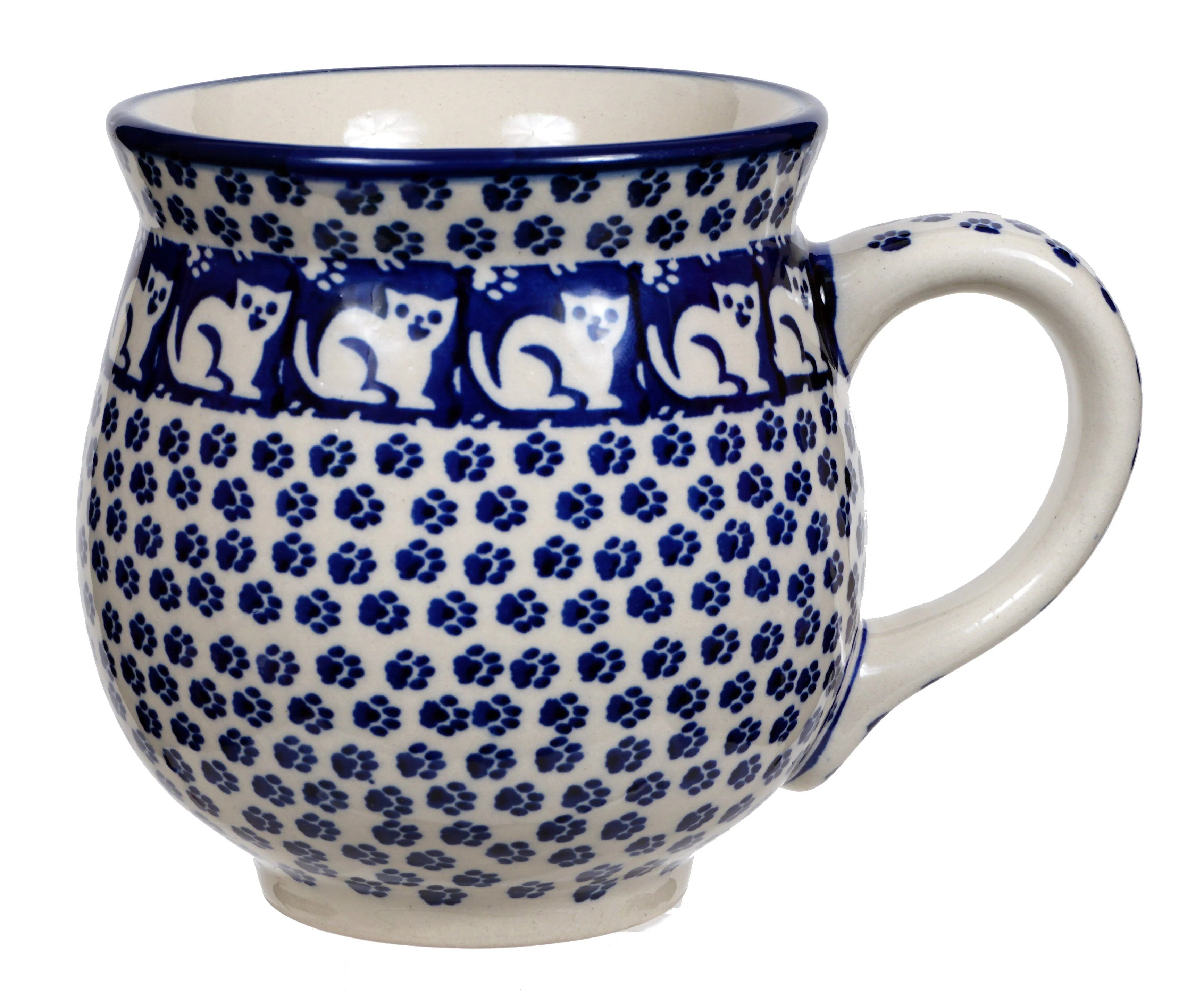 Mug, Belly Mug, 16 oz Large in "Kitty Cat Path" by Manufaktura | K068T-KOT6