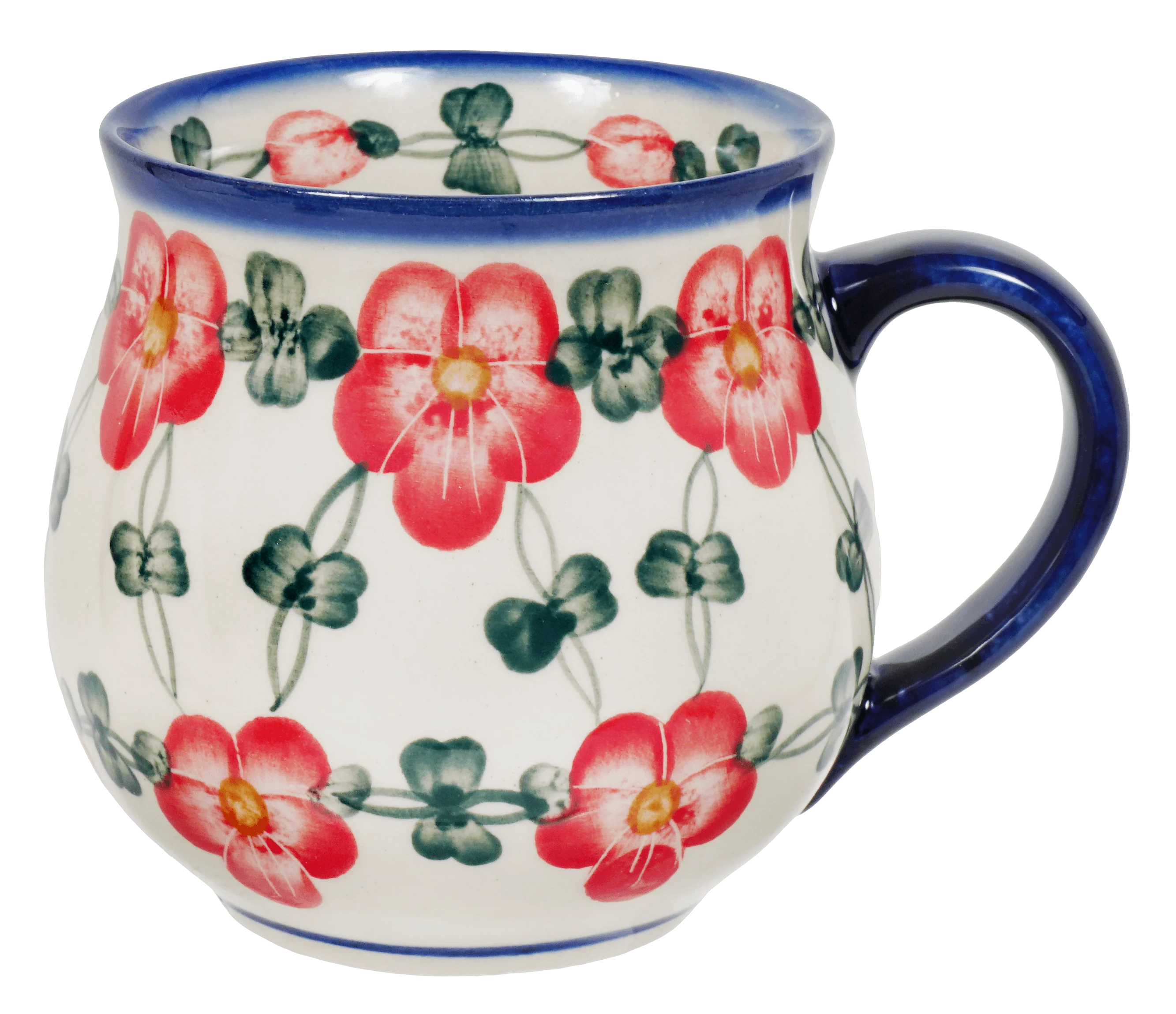 Mug, Belly Mug, 16 oz Large in "Red Tethered Blossoms" by Andy | NDA10-37