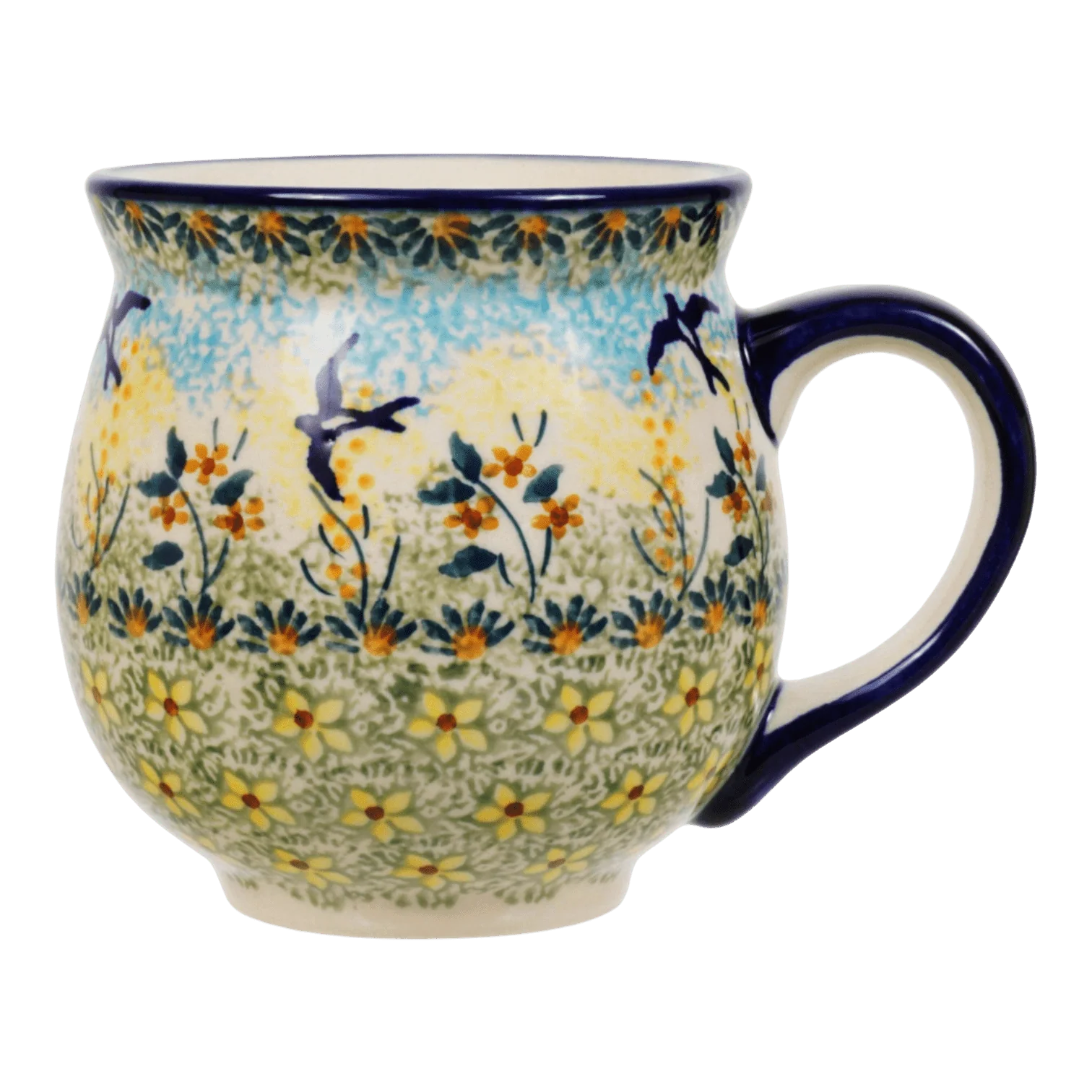 Mug, Belly Mug, 16 oz Large in "Soaring Swallows" by Manufaktura | K068S-WK57