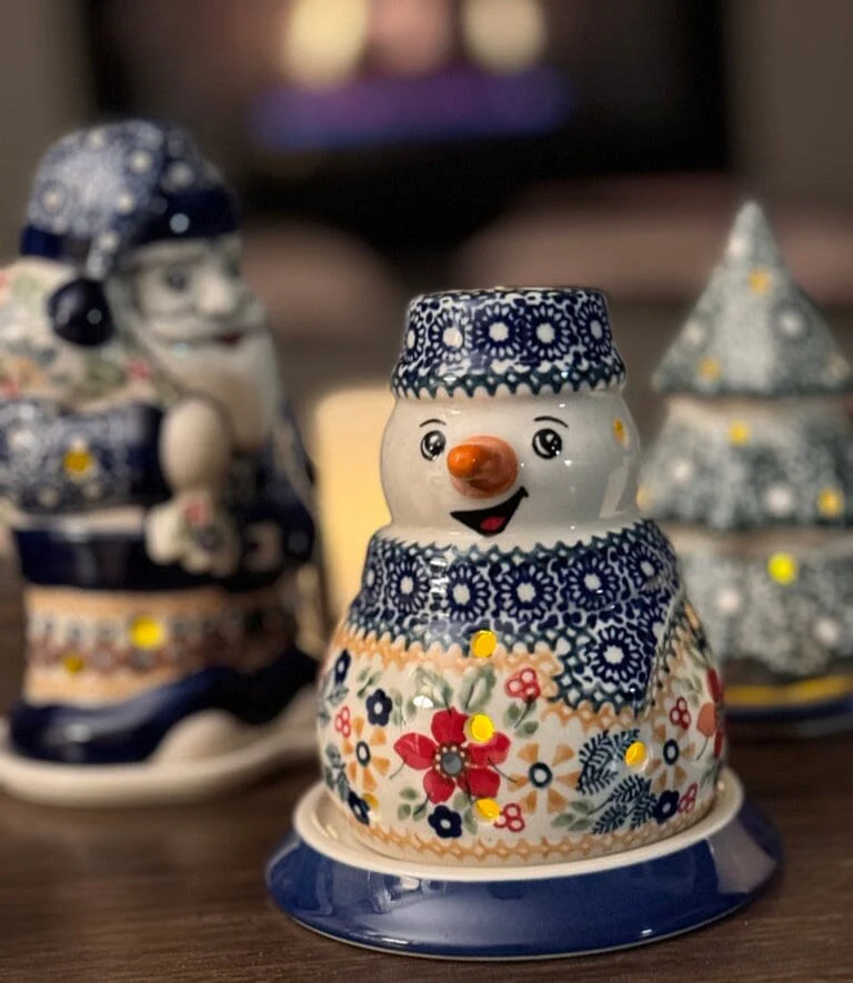 Luminary, Snowman, 5" in "Pink Poinsettia" by Manufaktura | L026S-PS14 - Image 2