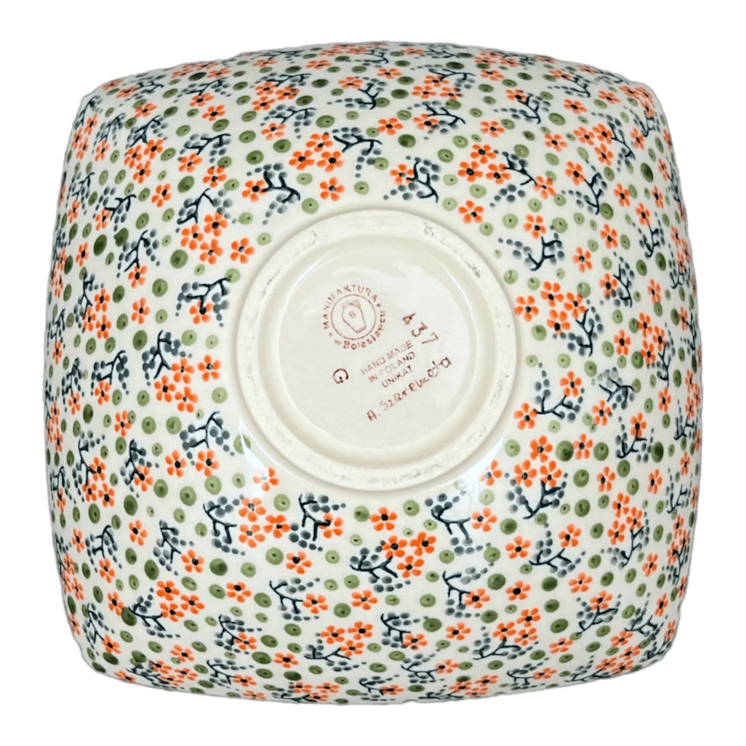Bowl, Square, Nut, Medium, 7.75" in "Peach Blossoms - Solid Rim" by Manufaktura | M113S-AS46A - Image 4
