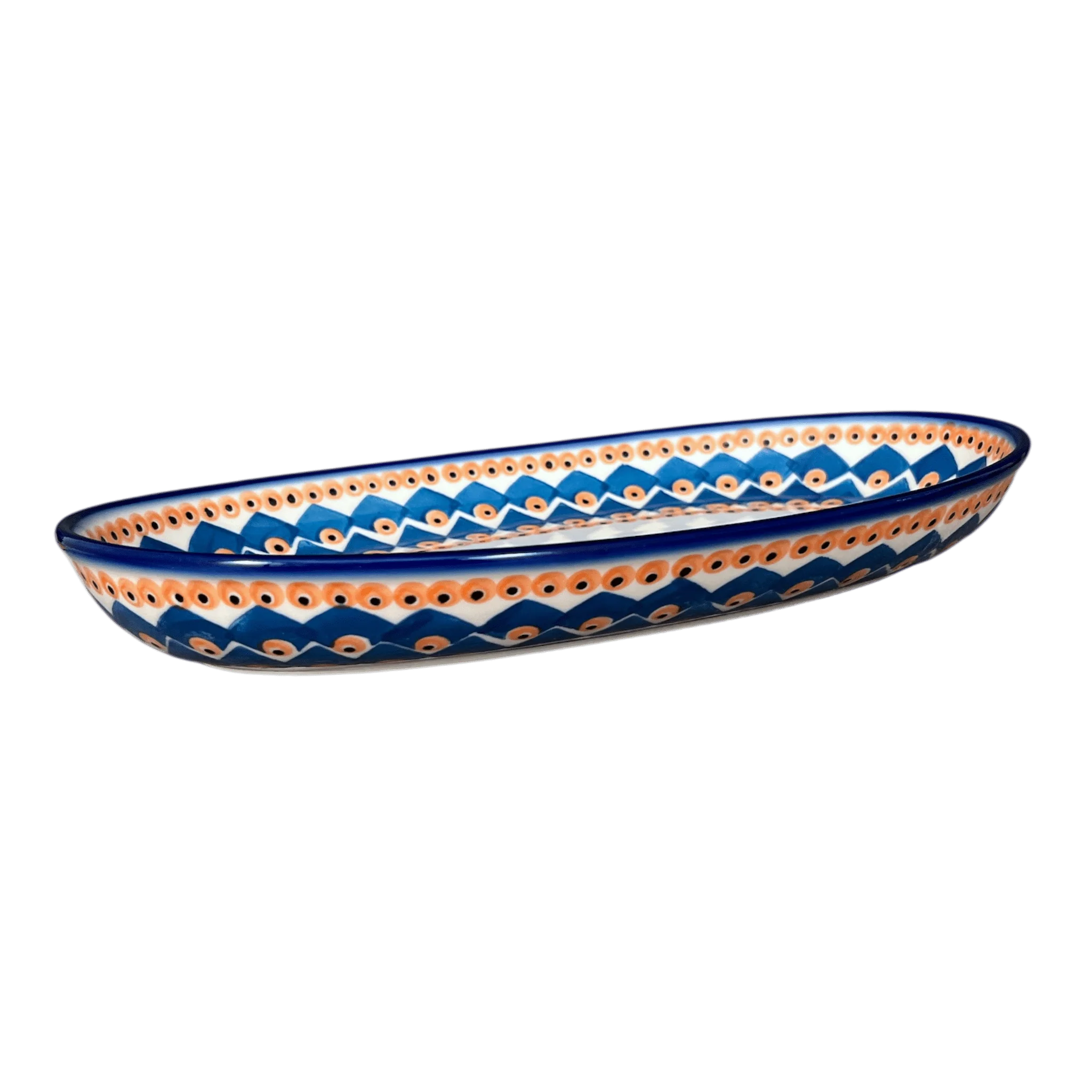 Oval Dish, 8.5" x 13.75", WR (WR13E) in "Turquoise Diamond" by W.R. Ceramika | WR13E-NP16 - Image 2