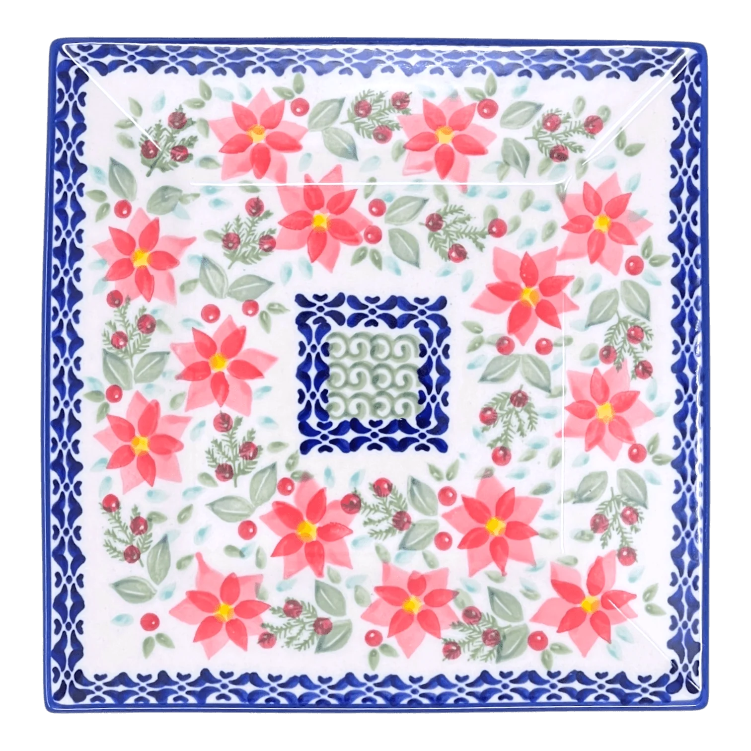 Plate, Square, Dessert, 7" in "Pink Poinsettia" by Manufaktura | T158S-PS14