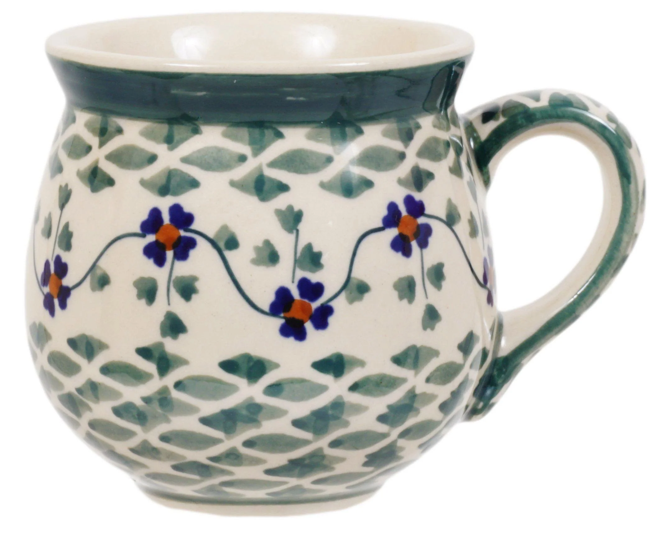 Mug, Belly Mug, Small, 7 oz in "Woven Pansies" by Manufaktura | K067T-RV