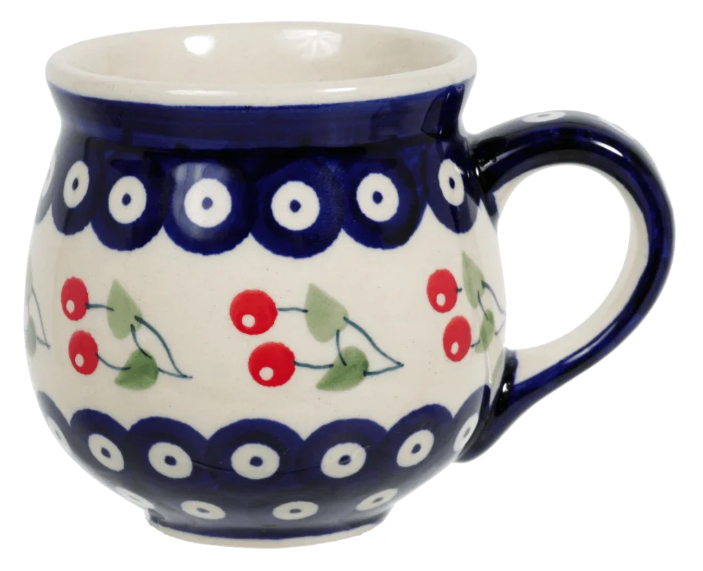 Mug, Belly Mug, 10 oz Medium in "Cherry Dot" by Manufaktura | K090T-70WI