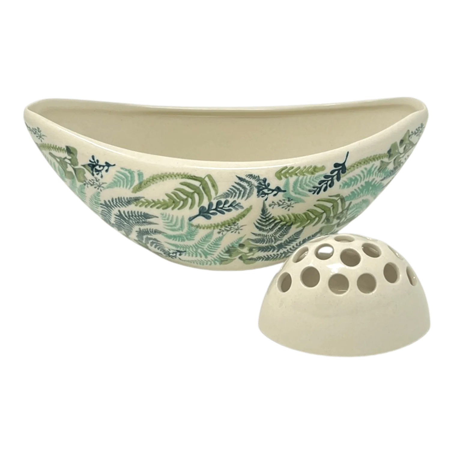 Vase, Ikebana, Oval, Frog Insert, 10.5" x 4.5" in "Scattered Ferns" by Manufaktura | W022S-GZ39 - Image 4